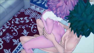 Izuku Midoriya lui drăguț coechipier Mina de un perete - MHA Hentai.